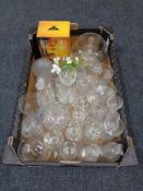 A box of assorted glass ware to include tumblers, liqueur glasses,
