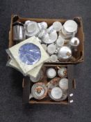 Two boxes containing Ringtons chintz china, Queen Anne china, Picquot ware teapots,