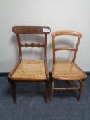 An antique brass inlaid bergere seated bedroom chair together with one other