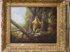An antiquarian gilt framed oil on canvas of a falcon in nest, in a gilt composite frame.