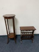 A circular Edwardian plant stand together with a magazine table