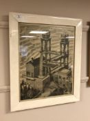 After Maurits Cornelis Escher (1989-1972) : Waterfall, monochrome print, circa 1960's,