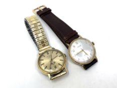 A gent's gold plated Rotary GT wristwatch on expanding strap, together with an Avia watch.