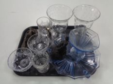 A tray containing assorted glassware,