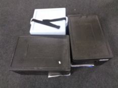 Three polystyrene transport boxes.