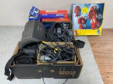 A box containing dictionaries, Sony video camera, accessories etc.