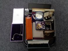 A tray containing a quantity of boxed costume jewellery to include a Mappin and Webb of London