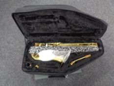 A Montreux saxophone, serial number N. L0031E, in case.