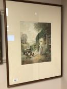 C J Keats (Late 19th century) : Chickens by a cottage, watercolour, 30 x 38 cm, signed, framed.