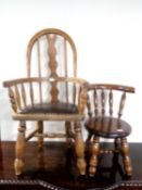 A Windsor style child's chair and a further child's chair