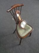 A beech spindle back bedroom chair together with a barometer with silver dial.