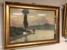 K. Numabe : A horse by a lake, 49 x 32 cm, watercolour, framed.