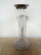 A silver rimmed cut glass vase, height 26.3 cm.
