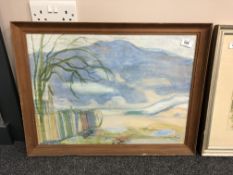 Continental school : A landscape with mountains beyond, watercolour, 56 x 40 cm, framed.