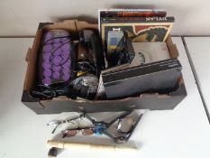 A box containing miscellaneous to include designer glasses, pipes, vapes, digital video recorder,