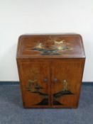 A mid 20th century walnut bureau with chinoiserie decoration