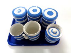 A tray containing six pieces of T. G. Green Cornish ware.