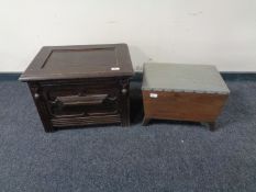 A nineteenth century oak storage box together with a further storage stool