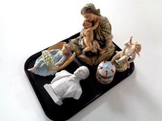 A tray of Russian bust, Italian china figure of a cherub,