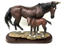 The Leonardo Collection : A Horse with Foal, on wooden base, height 34 cm, width 42 cm.