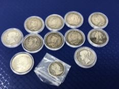 Eleven Georgian and later crowns, comprising 1821, 1844, 1845, 1889 (X2), 1890 (X2), 1892, 1894,