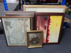 Three framed maps, Yorkshire, Durham and Northumberland,