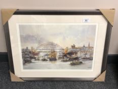 After Tom MacDonald : Shipping on the Tyne, reproduction in colours, signed in pencil,