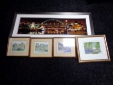 A contemporary framed print, Newcastle Quayside at nighttime,