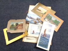 An artist's folio containing various watercolours