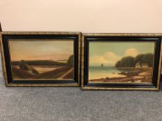 Continental school : The shoreline at low tide, oil on board, 56 x 36 cm,