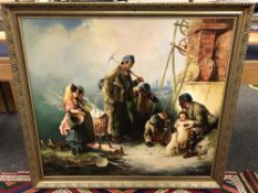 Rojanell : Figures by a mine, oil on canvas, 101 x 91 cm, framed.