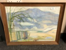 Continental school : A landscape with mountains beyond, watercolour, 56 x 40 cm, framed.