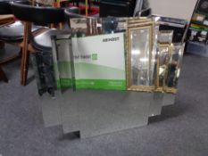 A frameless bevel edged Art Deco style wall mirror.