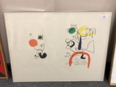 A French abstract colour print, 80 x 59 cm, framed.