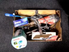 A box containing Hilti TE6-S electric drill, boxed Performance sander, cased drill bits,