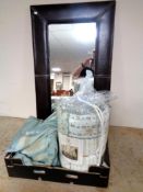 A box of a pair of curtains, Viyella floral king size bed spread,