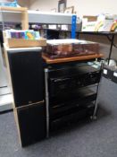 A four tier Hi-Fi stand with Connoisseur turntable, a Marantz cassette deck, SD 4050,