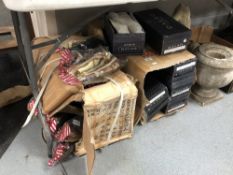 Two boxes containing a quantity of new lady's shoes and boxed men's Dalao loafers