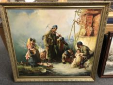 Rojanell : Figures by a mine, oil on canvas, 101 x 91 cm, framed.