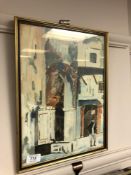 Continental school : A gentleman by an archway, watercolour, 27 x 37 cm, indistinctly signed,