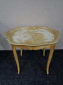 An Italian hand painted serving tray on stand