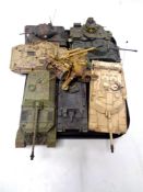 A tray containing approximately eight die cast model tanks and artillery pieces together with four