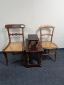 A Bevan Funnell oak occasional table together with a foot stool on brass feet,
