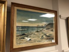 Continental school : A beach at low tide, pen and ink with watercolour, 43 x 31 cm,