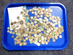 A collection of coins, mostly silver grade pre 1947, six pence, three pence pieces etc, gross 787.