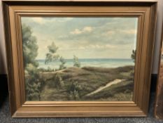 Continental school : A view across dunes, oil on canvas, 42 x 32 cm, indistinctly signed, framed.
