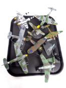 A tray containing nine die cast model aircraft on stands by Corgi Aviation Archive etc.