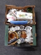 Two boxes containing treen, silver plated wares,