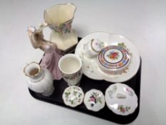 A tray containing Ringtons Maling lustre jug, Leonardo Collection figure of a dancer,