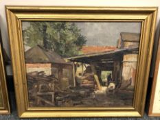 Continental school : A wood store, oil on canvas, 40 x 32 cm, framed.